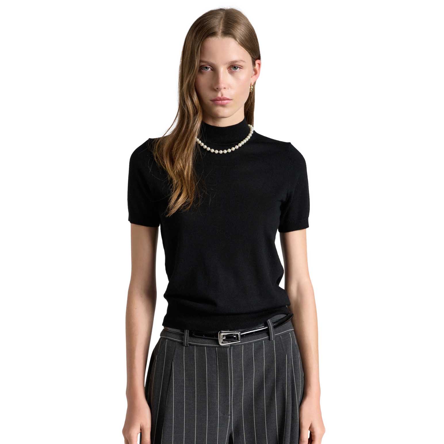 Cue Merino Short Sleeve Mock Neck Knit